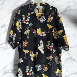 Vibes Button Up Shirt Mens XL Black Cocktail Drinks‎ Tiki Bar Pinup Girl Print